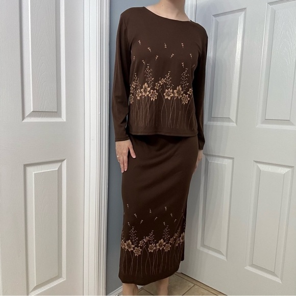 Y2K Matching Set Skirt Top Brown Fairy Modest Casual Vintage Size Small - Picture 1 of 9